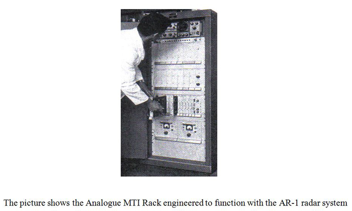 Picture shows the Analogue MTI Rack engineered to function with the AR-1 radar system