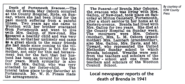Local newspaper reports of the death of Brenda in 1941