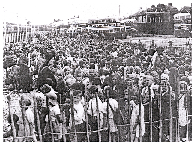 Evacuees in the 'paddock' at Portsmouth station, September 1939