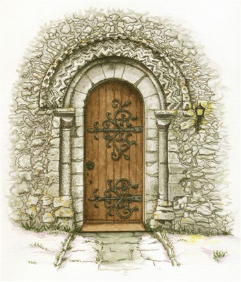 Drawing of St Edmunds Church door by Elizabeth Tucker