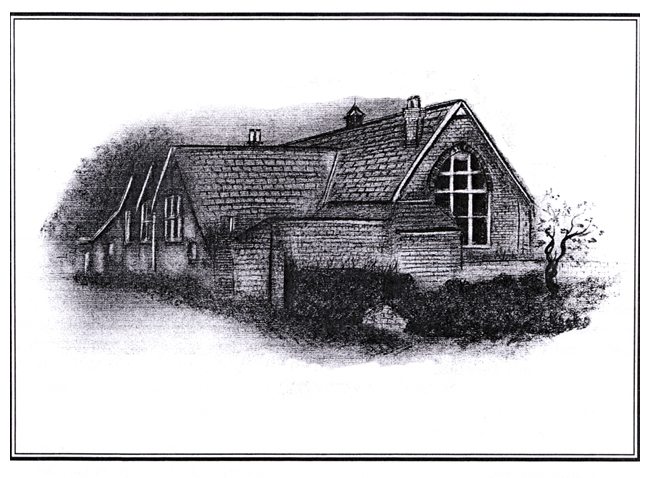 Drawing of rhe school as it was in the 1940's.